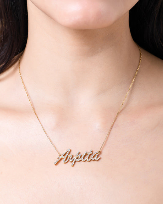 Gold Cubic Zirconia Name Necklace